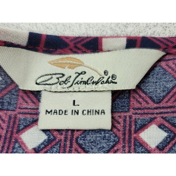 Bob Timberlake Purple Blue Geo Print Pleated Front Tunic Top Large 3/4 Sleeves - Picture 4 of 6